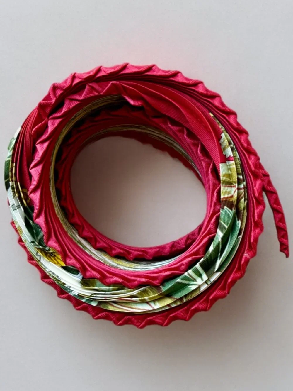 Hermes Red Au Coeur des Bois Silk Pleated Scarf